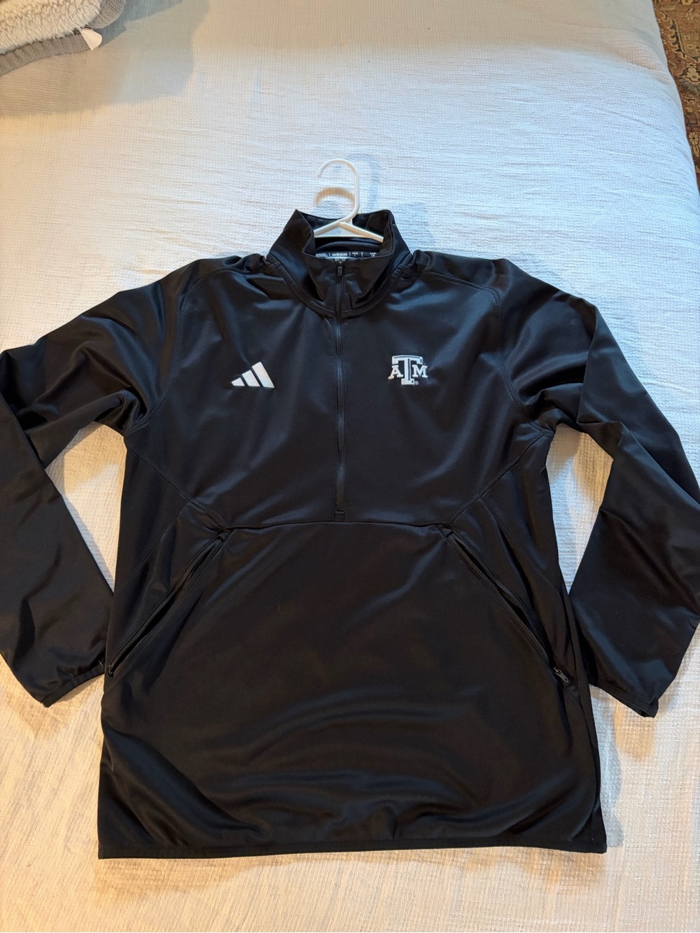 adidas Texas A&M Aggies Mens Black Sideline Knit Long Sleeve Qtr Zip Pullover